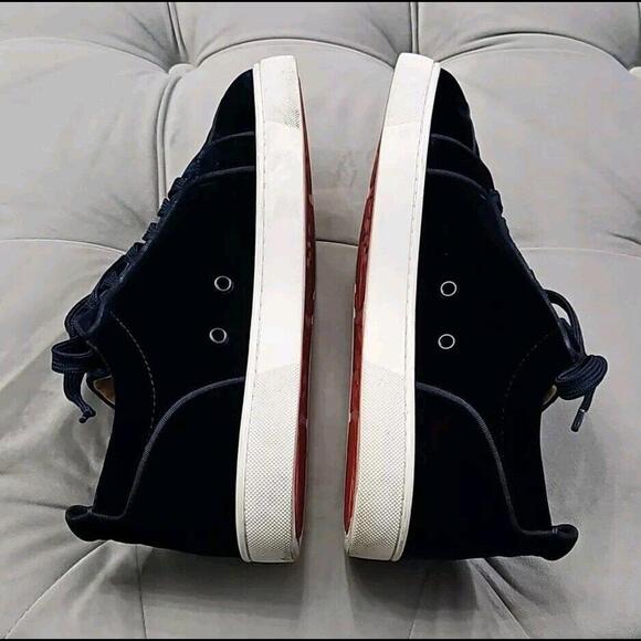 Christian Louboutin Navy Blue Velvet Lace Up Sneaker Flats Mens Shoes 42 9 - Picture 14 of 15